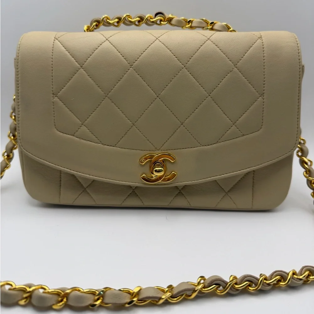 Vintage Chanel Diana Classic Flap Bag Beige Lambskin 24k Gold Hardware Bag - Picture 10 of 17